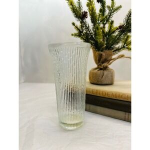 Vintage Clear Textured Glass Vase Mid Century Modern Bark Icicle Pattern 8 Inch
